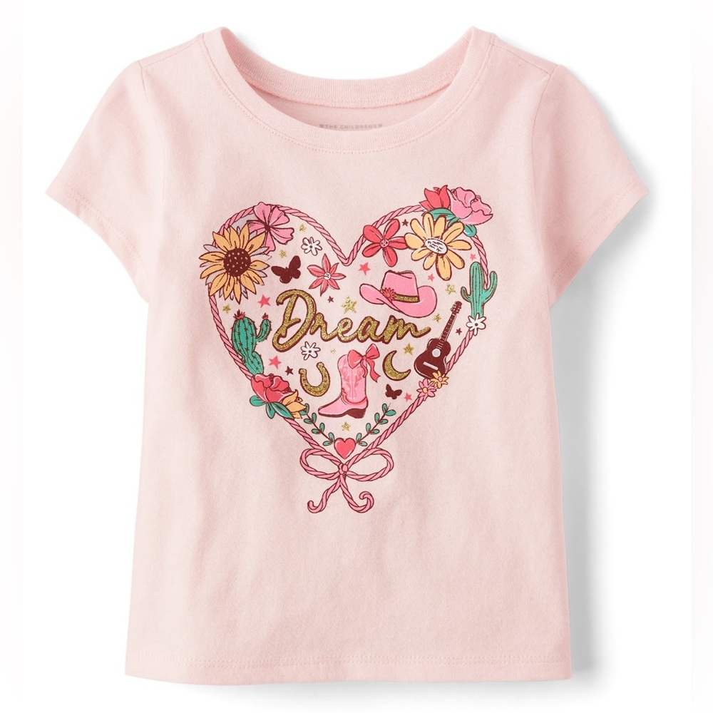Toddler Girls Western Heart Dream Short Sleeve Tee